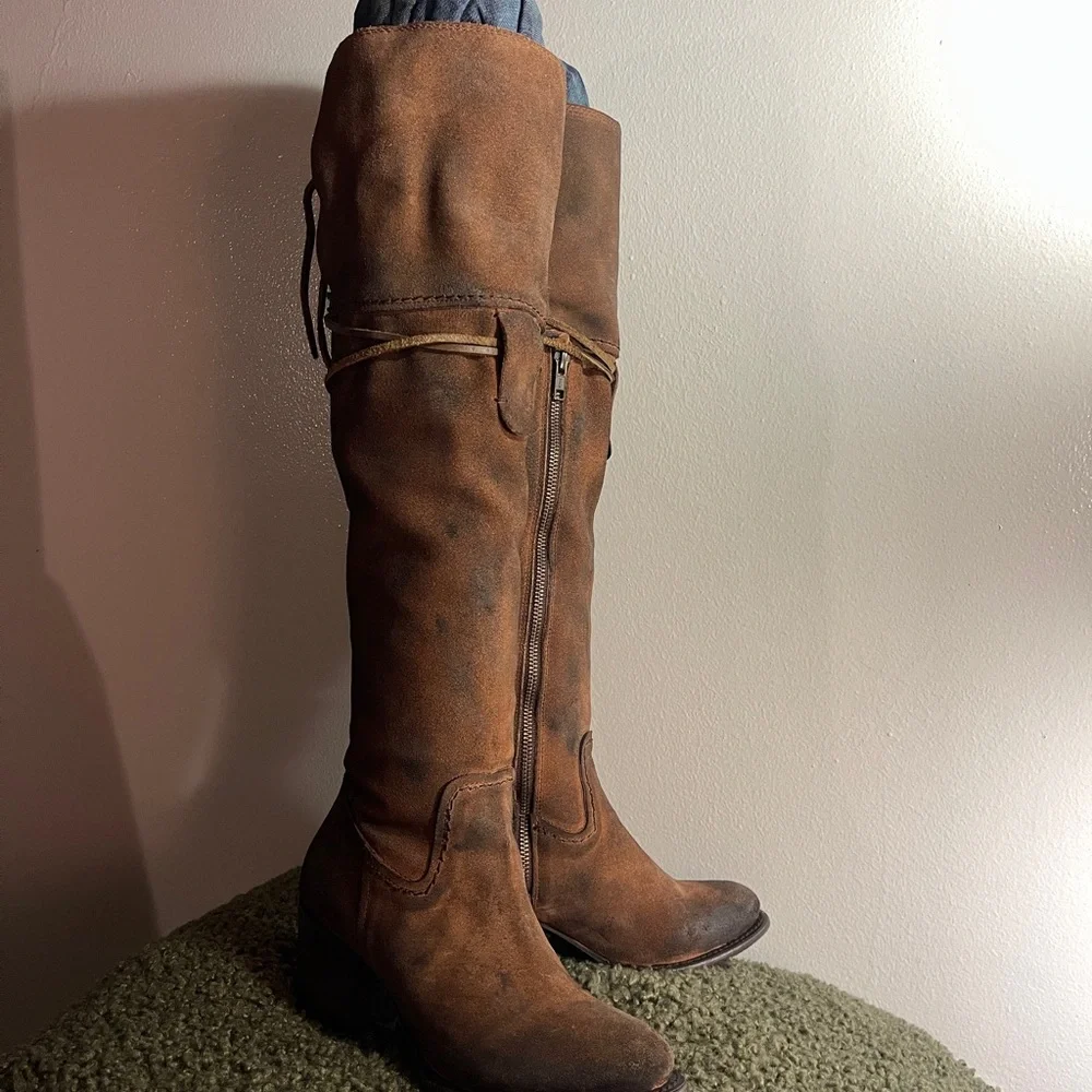 Free bird BLAIN over-the-knee‎ suede boots brown distressed 7.5